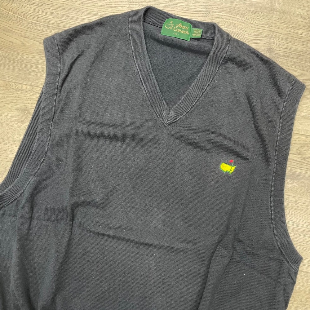 Amen Corner Masters Golf Sweater Vest Mens XL Black V-Neck Pima Cotton Logo